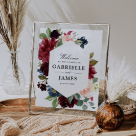 Burgundisk flotta och blommigt bröllop-tecken poster