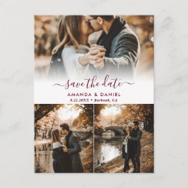 Burgundisk fotokollage Bröllop Save The Date Meddelande Vykort