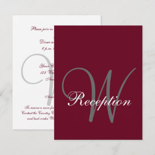 Burgundisk grå monogram elegant bröllopsmottagning inbjudningar