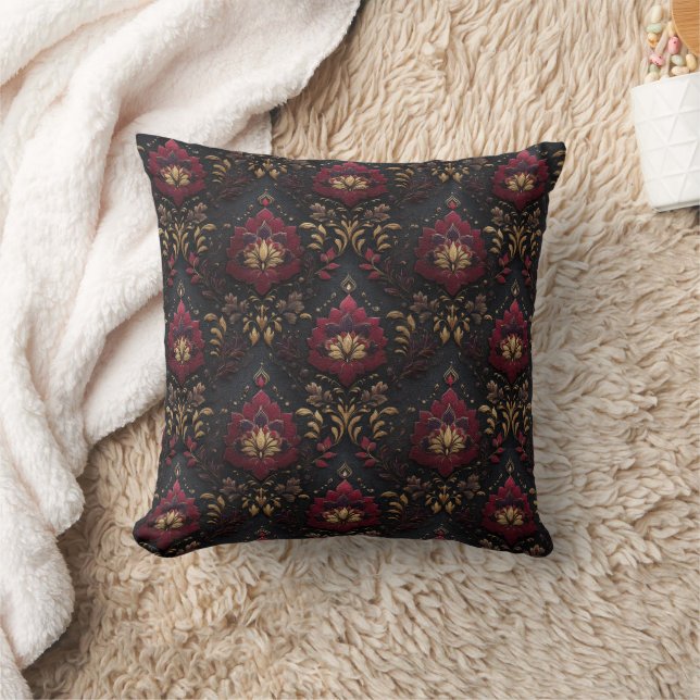 Burgundisk guld damask elegans kudde (Filt)