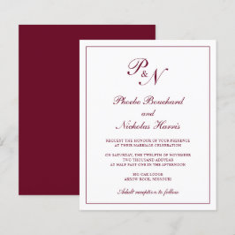 Burgundisk klassisk elegant budgetbröllopsinbjudan