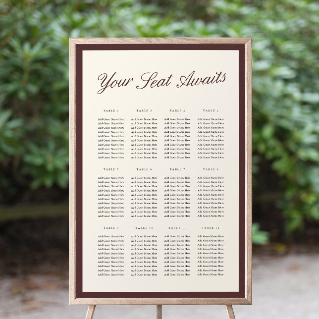 Burgundisk klassisk script bröllopsställningskarta poster (Skapare uppladdad)
