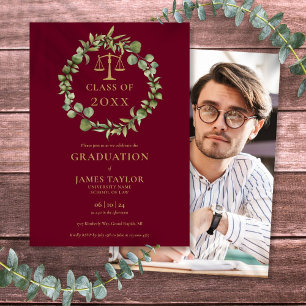 Burgundisk krans foto juristexamen inbjudningar