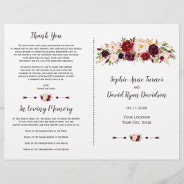 Burgundisk Marsala Rosentona Bröllopsprogram