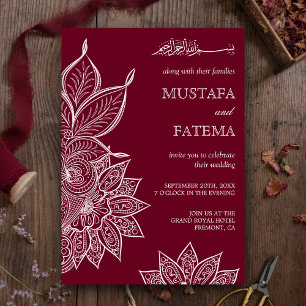 Burgundisk Mehendi Henna Islamisk Bröllop Inbjudningar