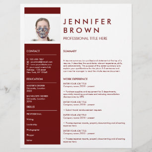 Burgundisk minimal CV med fotografi