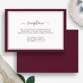 Burgundisk Minimal Elegant Skrift Bröllopsmottagni Tilläggskort