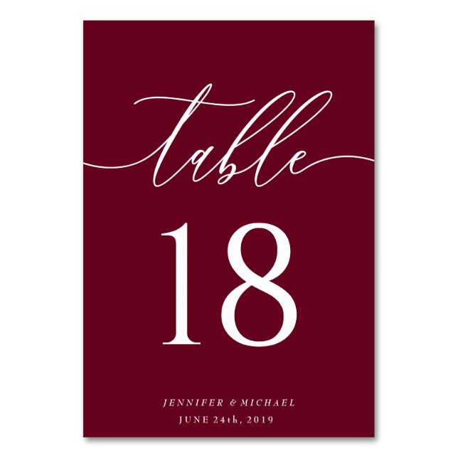 Burgundisk Modern Bröllop Enkel Elegant Sittplats Bordsnummer (Framsidan)