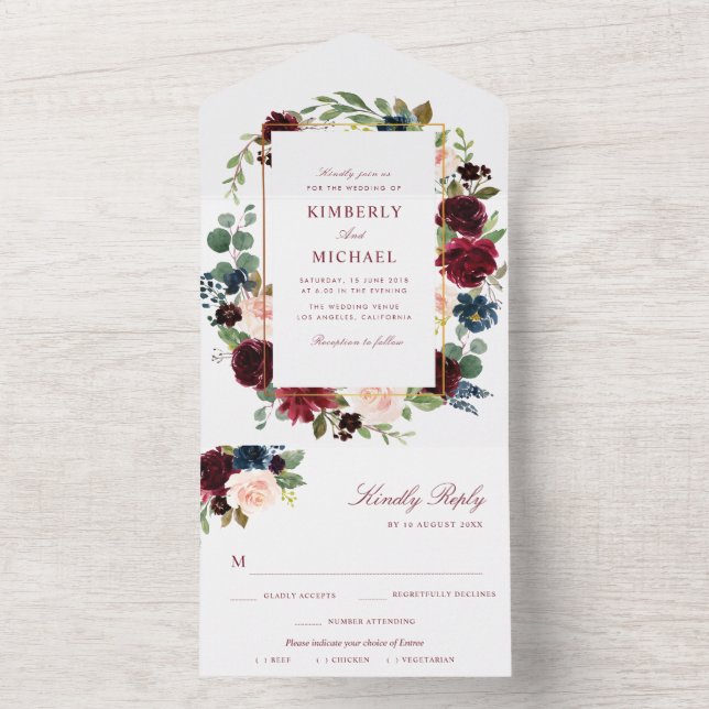 burgundisk och  blommigt bröllop (Insida)