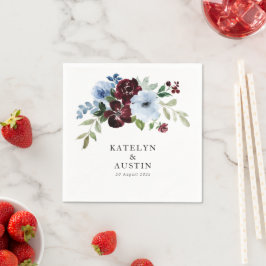 burgundisk och dammig blå blommigt bröllop pappersservett