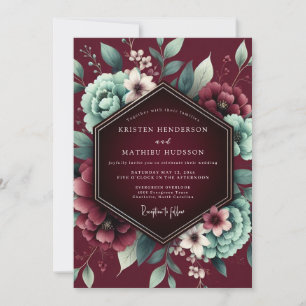 Burgundisk Passionerad Flora Bröllop Inbjudningar