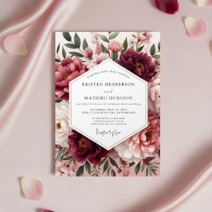 Burgundisk Peony Blommig Romantisk Bröllop Inbjudningar