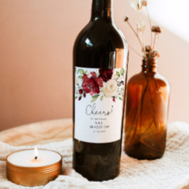 Burgundisk röd blommigt möhippa vin-etikett vinflaska etikett