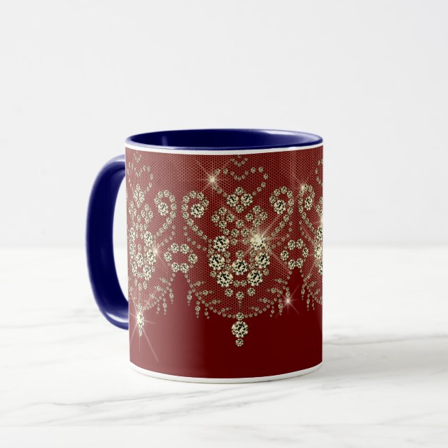 Burgundisk röd guldlace sparkle-diamant mugg (Framsida vänster)