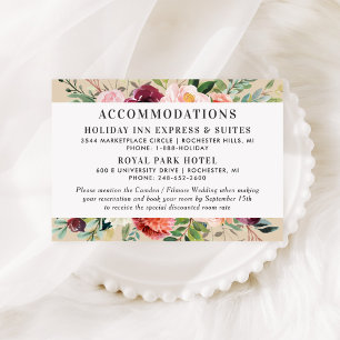 Burgundisk Rosa Blommig Bröllops Hotell Logi Tilläggskort