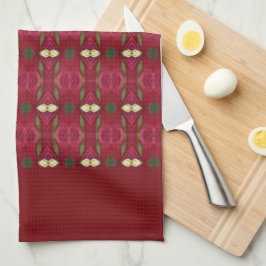 Burgundisk rosa och grönt kökshandduk
