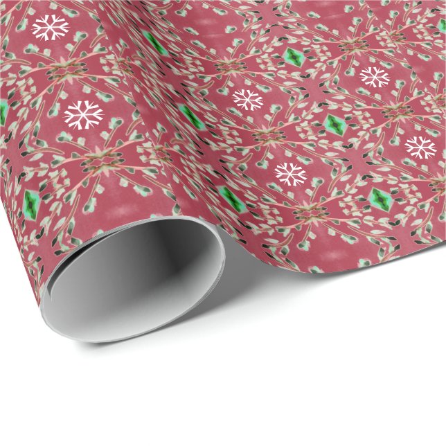 Burgundisk Rosa och Mörk grönt Presentpapper (Rullad Hörn)