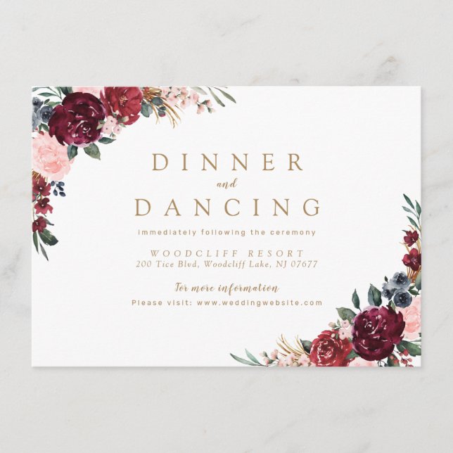 Burgundisk rustik boho blomsterbröllopsreception tilläggskort (Framsida)