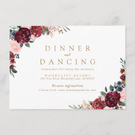 Burgundisk rustik boho blomsterbröllopsreception tilläggskort