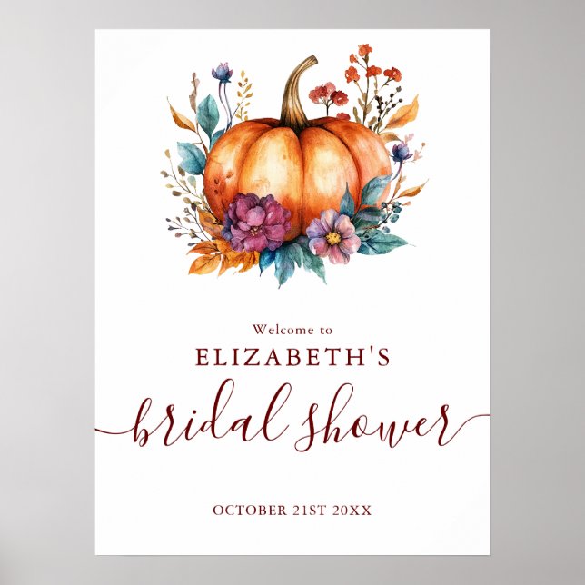 Burgundisk rustik pumpa bröllopsfest välkomstskylt poster (Framsidan)