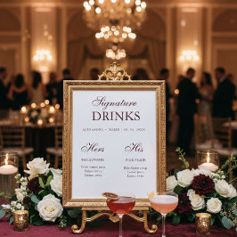 Burgundisk signaturdryck bröllopsskylt poster