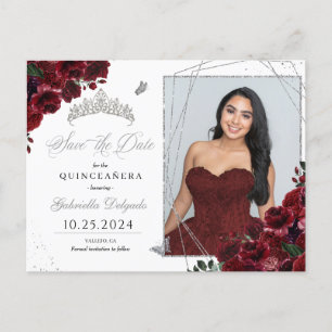 Burgundisk & Silver Tiara Quinceañera Foto Postkor Vykort