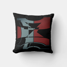 Burgundisk, svart, blå, böjd geometrisk design kudde