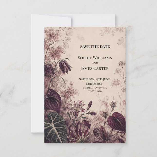 Burgundisk Tistel Botanisk Bröllop Spara Datum Datumet (Framsida)