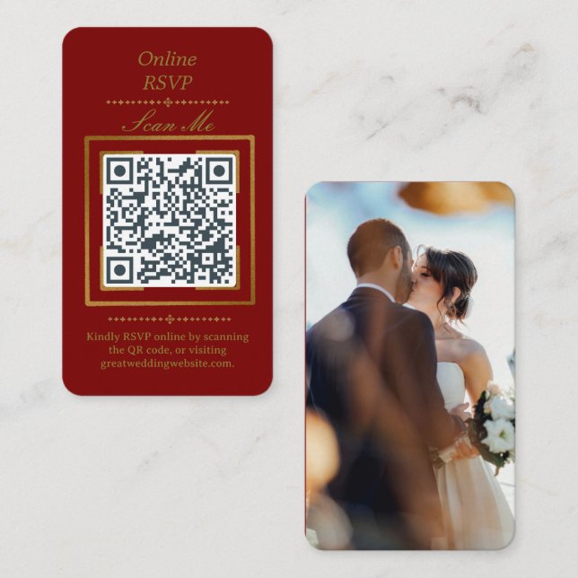 Burgundisk vin | Foto Online RSVP QR-kod Bröllop  Tilläggskort (Fram/baksida)
