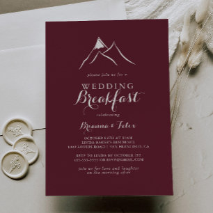 Burgundisk vit mountain wedding frukost inbjudningar