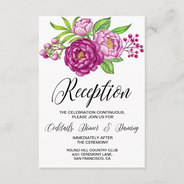 Burgundiska akvarellpeoner Bröllopsmottagning Tilläggskort (Framsida)