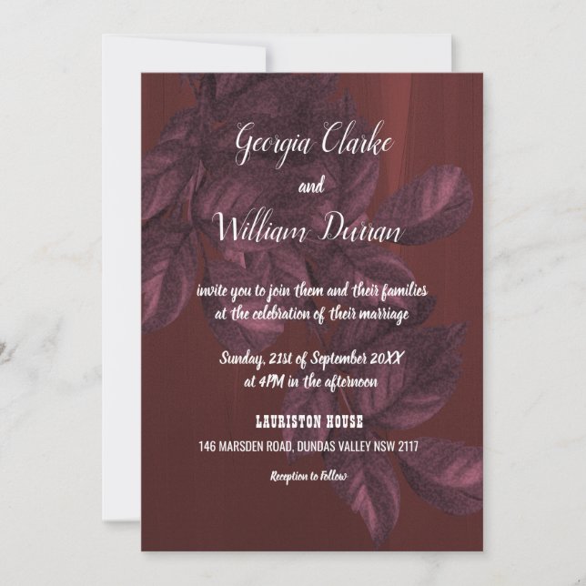 Burgundiska blad rustik vintage bröllopsinbjudan inbjudningar (Framsida)