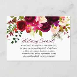 Burgundiska blommiga detaljer för bröllopsmottagni tilläggskort
