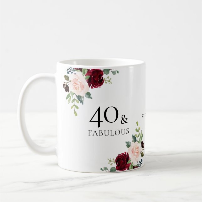  burgundiska blommor, 40:e födelsedag Party-gåva Kaffemugg (Vänster)