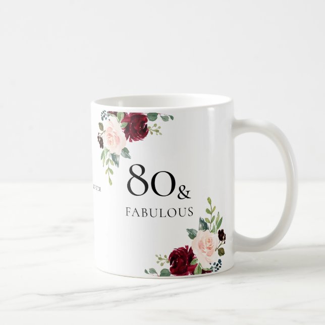  burgundiska blommor: 80:e födelsedagspressen kaffemugg (Höger)