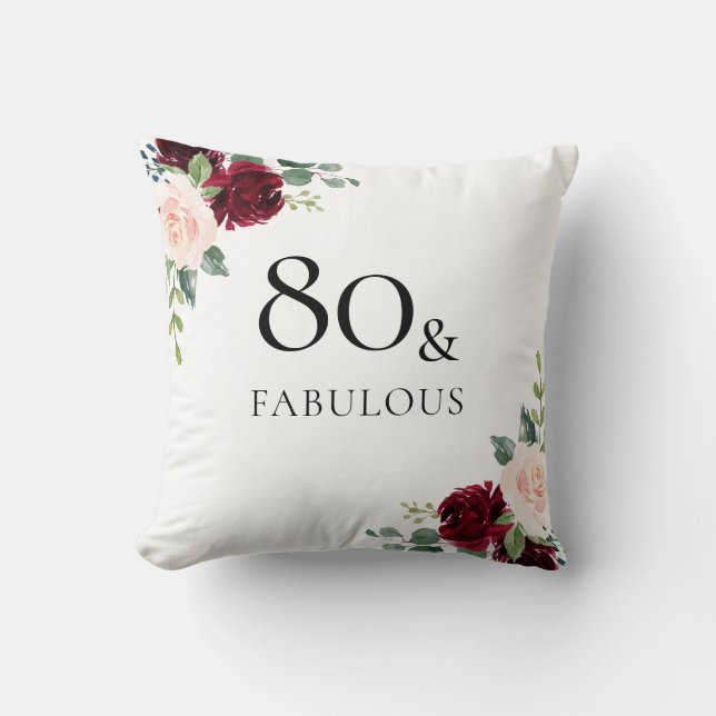 burgundiska blommor: 80:e födelsedagspressen kudde (Framsida)