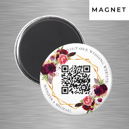 Burgundiska blommor guld geometrisk QR-kod bröllop Magnet