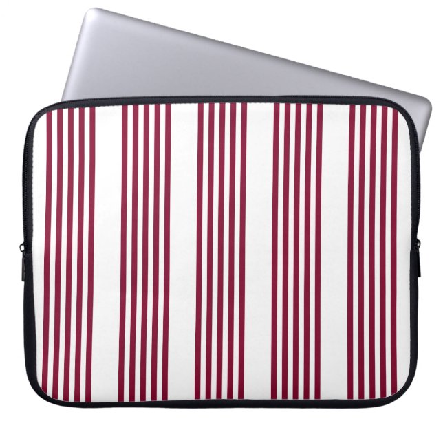 Burgundött och vitt fem rand mönster laptop fodral (Framsidan)