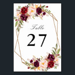 burgundröd och  vattenfärgsgeometrisk bröllop bordsnummer<br><div class="desc">En underbar geometrisk blommigt ram med vattenfärgade rödblommiga och  blommor. Texten och färger på detta kort kan vara personlig.</div>