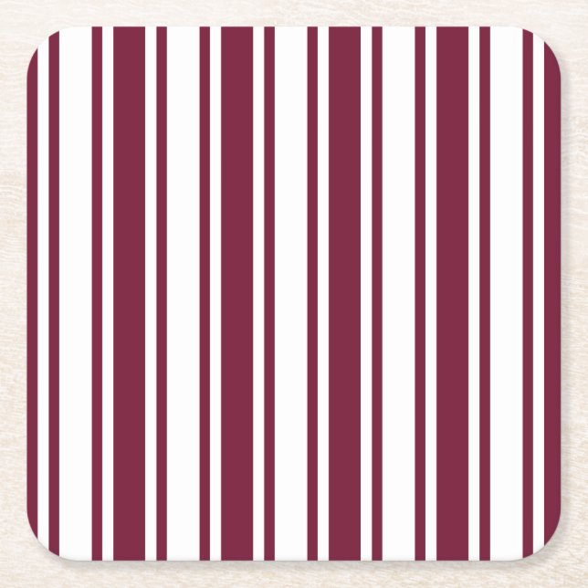 Burgundröd och vit kandy rand underlägg papper kvadrat (Framsidan)