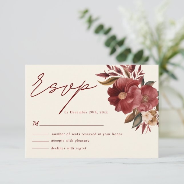 Burgundrött och  rosa Fall Wedding OSA Kort (Stående Fram)