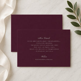 Burgunds bröllopswebbplats detaljer tilläggskort