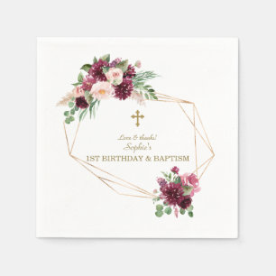  burgundsblommor Guld 1:a födelsedagspressen Pappersservett