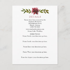 Burgundska blomsterbrölloppsdetaljer och anvisning tilläggskort