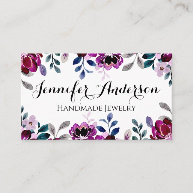 Burgundskript för handgjord Blommigt för dammfärg  Visitkort (Framsida)