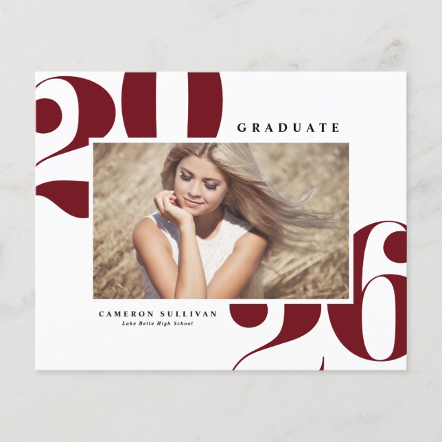 Burgundy 2025 Fet Typography Photo Studenten (Framsida)