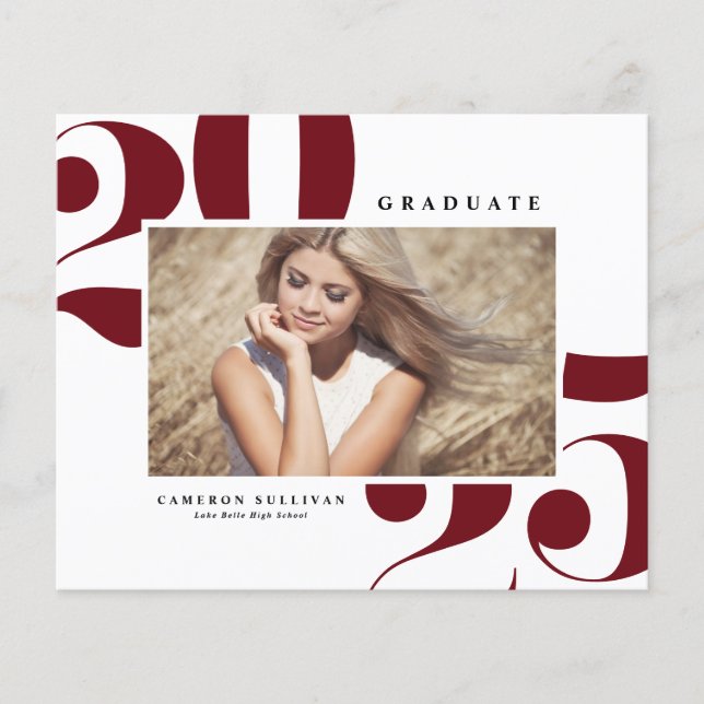 Burgundy 2025 Fet Typography Photo Studenten (Framsida)