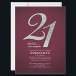 Burgundy 21:a födelsedag Party Silver Glitter Inbjudningar<br><div class="desc">Skapa din egen inbjudan till 21:a födelsedagsfesten med vår elegant,  moderna och sparsamma "21"-inbjudan genom att klicka på knappen "Anpassa". Figur 21 är inställt</div>