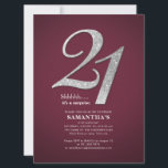 Burgundy 21:a födelsedag Party Silver Glitter Inbjudningar<br><div class="desc">Skapa din egen inbjudan till 21:a födelsedagsfesten med vår elegant,  moderna och sparsamma "21"-inbjudan genom att klicka på knappen "Anpassa". Figur 21 är inställt</div>