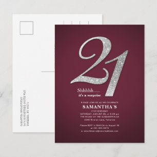 Burgundy 21:a födelsedagsdotter Glitter Inbjudan Vykort
